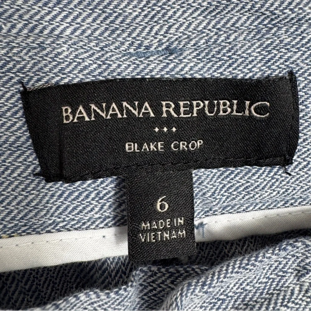 Banana Republic Blake-Fit Linen-Blend Wide-Leg Crop Pant, Light Blue, Size 6